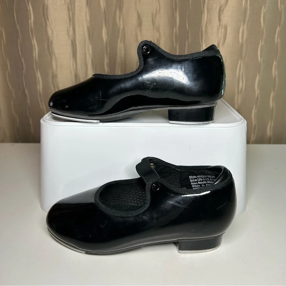 🌺 Revolution Dance Toddler Girl's 12.5 Black Patent Buckle Tap